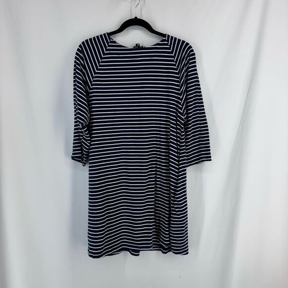 Umgee Womens Navy Blue White Striped Open Back Tie Shirt Dress Medium - Picture 2 of 8